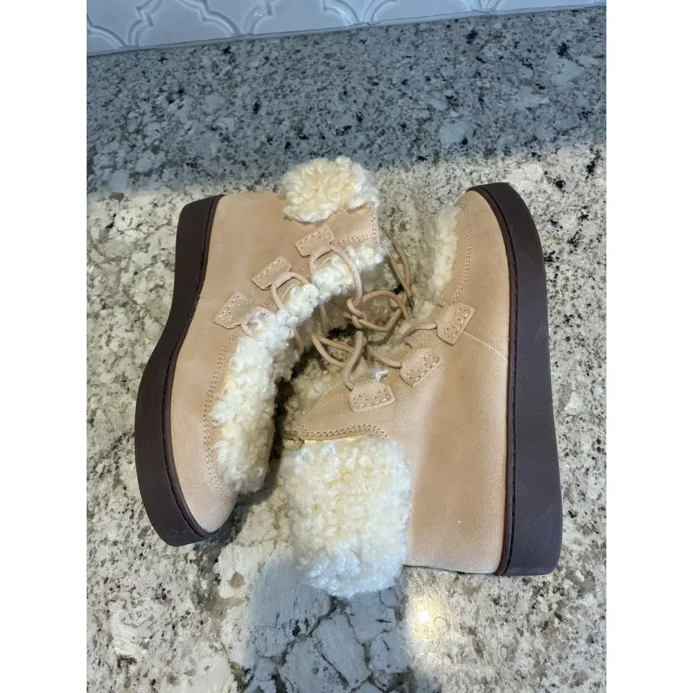 Vionic Women’s Size 8 Oak Lac-up Ankle Boots Splendid Suede Fur Sand Color - Picture 4 of 9